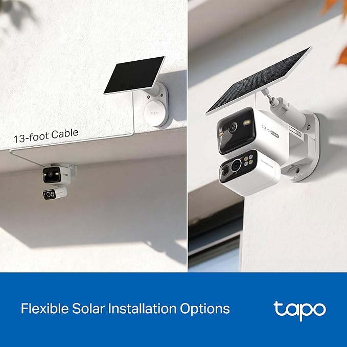Tapo 2K Dual Lens Pan/Tilt Security Battery Camera Wireless w/Solar Panel, 165° Wide-Angle + 6mm Telephoto, Free Person/Vehicle Detection, 360° Pan, SD/Cloud Storage, Works w/Alexa & Google, C645D KIT