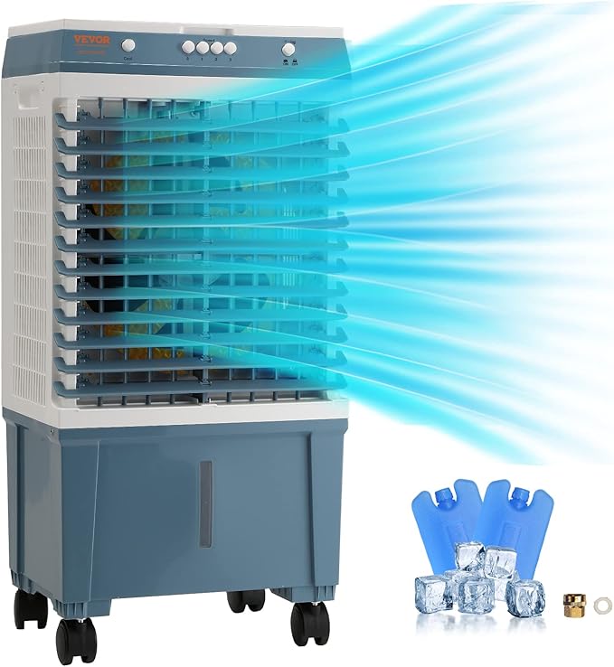 VEVOR Evaporative Air Cooler,100W 1400CFM Swamp Cooler with 5 Gallon Water Tank,Humidifying,3 Modes & Speeds Portable 3-IN-1 Cooling Fan,Energy-Saved Air Cooler for 550 Sq.Ft Indoor or Outdoor