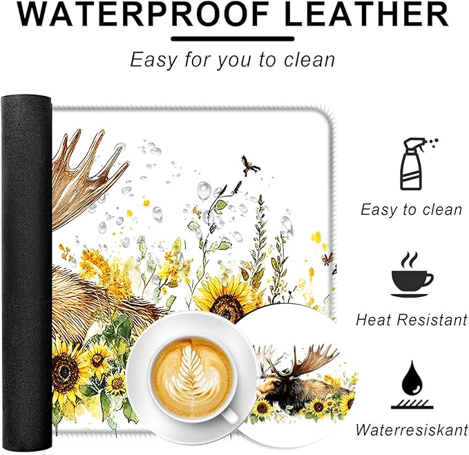 BFUKVOU Large Keyboard Mouse Pad Set, Extended Mouse Pad+Keyboard Wrist Rest Support, Memory Foam Ergonomic Easy Typing, 4Pcs (31.5×11.8 in) Desk Pad Set for Office Home,Deer and Sunflowers