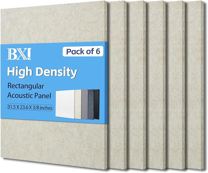 BXI Sound Absorber - 31.5 X 23.6 X 3/8 Inches 6 Pack High Density Acoustic Absorption Panel, Sound Absorbing Panels Reduce Echo Reverb, Tackable Acoustic Panels for Wall and Ceiling Acoustic Treatment