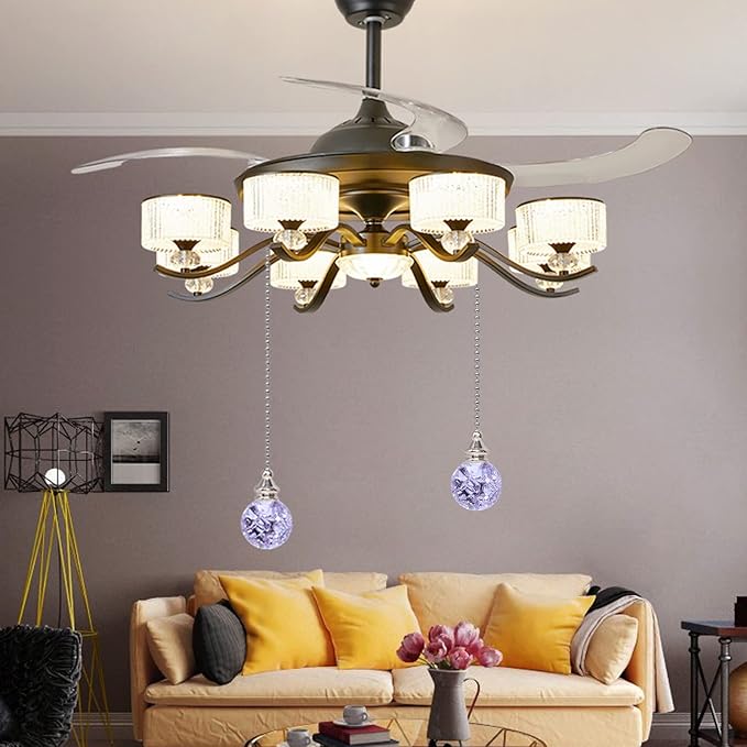 LONGSHENG - SINCE 2001 - 2PCS Purple Pull Chain Crystal Glass Ice Cracked Ball Pull Chain for Ceiling Fan Light Decoration 50cm Extension Chain