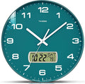 TIMESS Wall Clock, 10" Dial Non-Ticking Silent Battery Operated Analog with LCD Display for Perpetual Calendar and F° Temperature, Ideal Modern Home, Office Decor (Green)