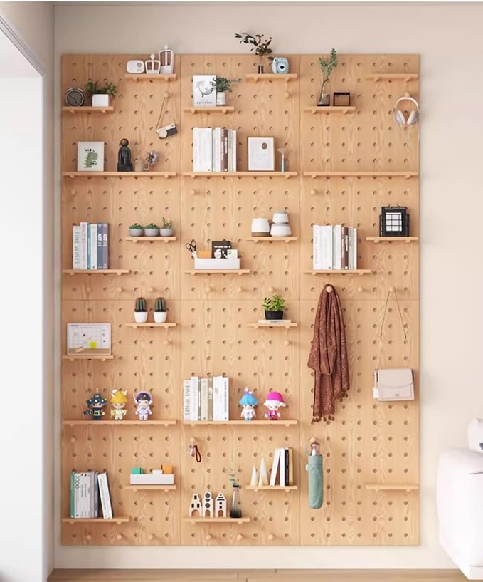 Wooden Wall Organizer Kit - Versatile Display Panel for Bedroom, Office, Bathroom - Wall-Mounted Storage Set (Oak, 60x120CM) - Ideal for Home & Study