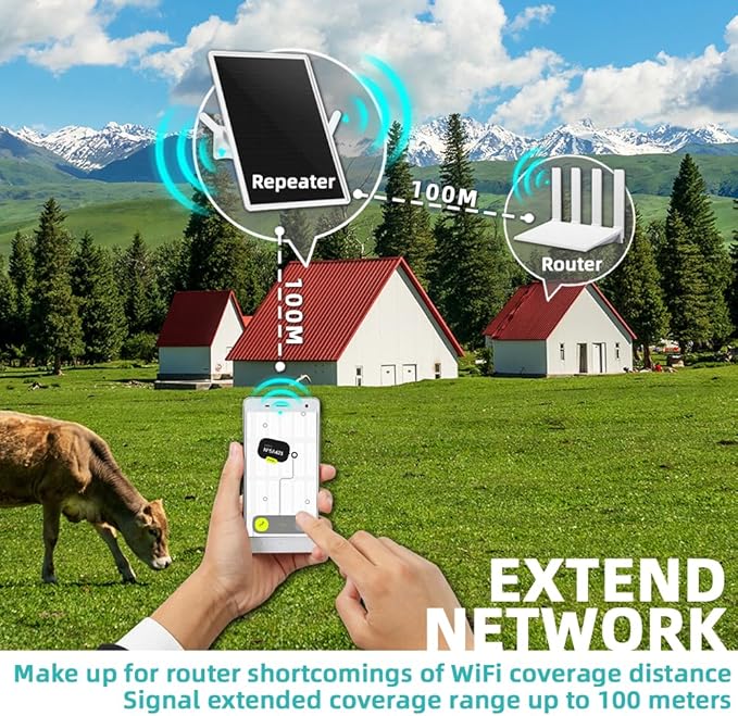WiFi Extender Signal Booster Solar Battery Outdoor,Long Range up to 300-feet,Internet 2.4G WiFi Extender Booster,Wireless Signal Booster WiFi Repeater 300Mbps,Applicable to 2.4G Router (33 * 25CM)