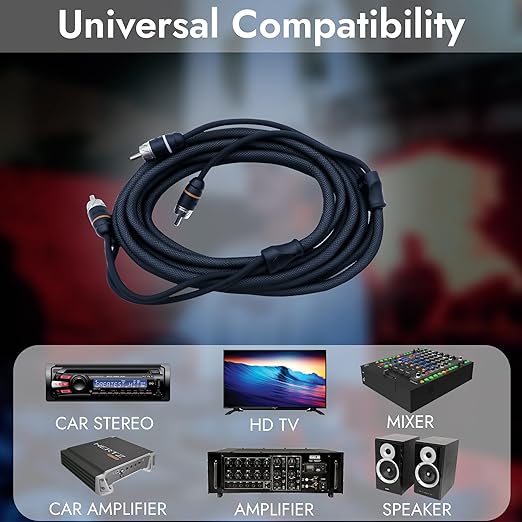 Elite Audio Premium Series 12ft. 2-Channel Car Audio RCA Cable – Double Shielded, Oxygen Free Copper, Noise Reducing Audio Cable for Amplifiers, Subwoofers, Speakers, and Processors – PRM12