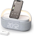 COLSUR Bluetooth Speaker Alarm Clock with Wireless Charger, FM Radio, Adjustable LED Night Light, 6 in 1 Bedroom Portable Speaker 2500mAh, Phone Stand for Bedside, Home, Office, Gift (Gray)