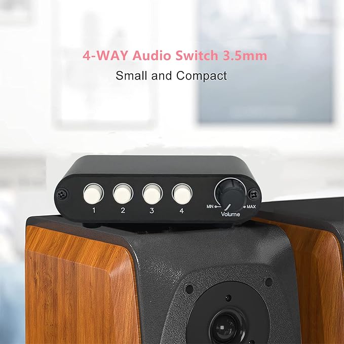 TENEALAY 4-Way 3.5mm Stereo Audio Switch Input Signal Source Switcher Selector Splitter Box with line Volume Controller (4 in 1 Out / 1 in 4 Out) -MC41
