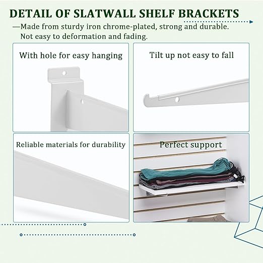 10Pack Slatwall Shelf Brackets,6 inch Slatwall Bracket for Shelves,Heavy Duty Metal Slatwall Accessories with Lip for Slat Wall Panels Shelving Display Home Commercial - Slatwall Knife Shelf Bracket