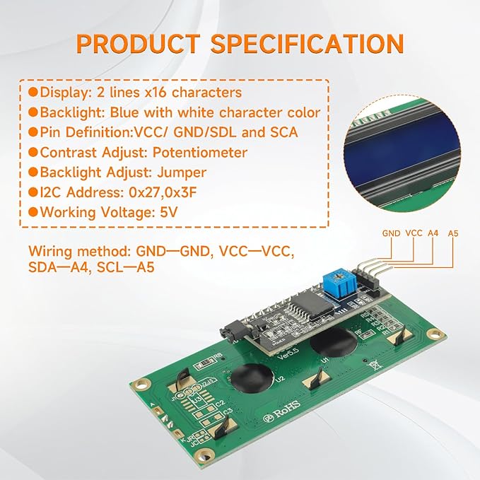 HUAREW 4pcs I2C IIC TWI 1602 Serial LCD Display Module 16x2 Compatible with Arduino Raspberry Pi