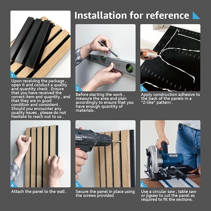 Art3d 4 Pack 47.2 x 23.6in. Wood Slat Acoustic Panels for Wall and Ceiling - 3D Fluted Sound Absorbing Panel with Wood Finish - Matte Black