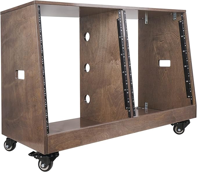 Sound Town DIY 2 x 12U Slanted Studio Rack with Solid Baltic Birch Plywood, Casters, weathered brown for Recording Room, Home Studio (SDRK-D12TB)