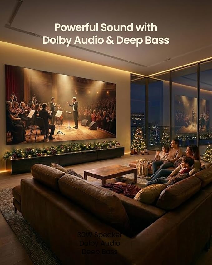 4K Projector with WiFi and Bluetooth, Home Theater 1500 ANSI Lumen Movie Projector,30W Dolby Audio, Licensed Apps Smart Projector,Auto Focus/Keystone,MEMC,360° Adjustable Swivel Stand