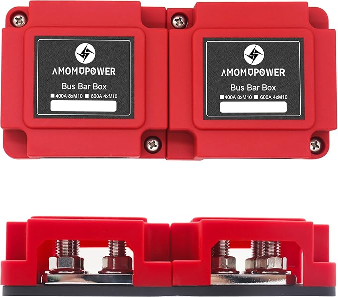 AMOMD 400A Bus Bar 8 M10 (3/8 inch) Terminal Studs Modular Design Tin Plated Copper Distribution Block Positive Pole Electrical Buss Bars 12-48 V DC with Cover for Trailer Marine Boat Car RV