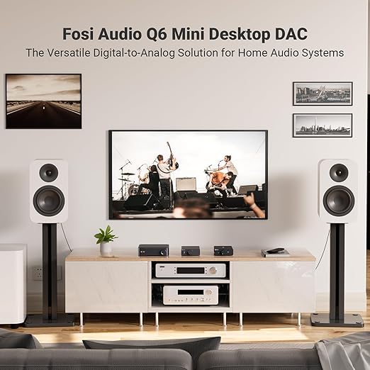 Fosi Audio Q6 Mini Desktop DAC, USB C Digital to Analog Audio Converter for Home Stereo Amplifier and Headphone Amp, Optical/Coaxial Input, RCA Output/Sub-Out, High-Resolution 32bit/768kHz DSD512