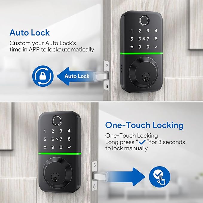 Smart Door Lock Deadbolt with Keypad: Keyless Entry Door Lock - Fingerprint Lock for Front Door - Electronic Lock with Bluetooth and APP Control
