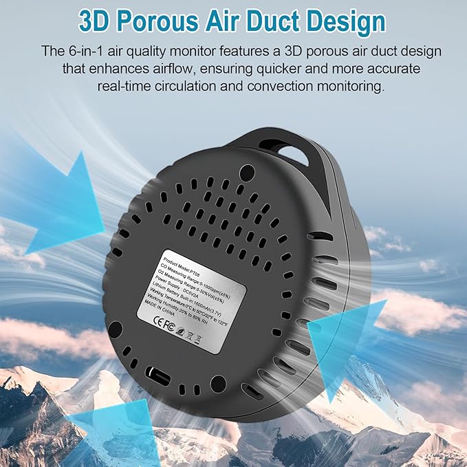 Portable Carbon Monoxide Detectors, 6-in-1 CO Detector, CO/O2/Temperature/Humidity/Altitude/Atmospheric Pressure, Portable Oxygen Detector with Alarm & Color Backlight, for Indoor, Camping, RV,Travel