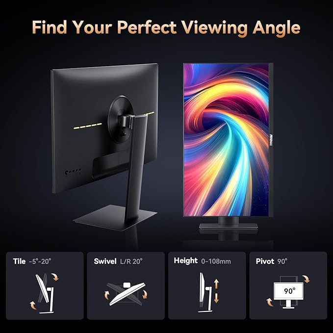 27 Inch Computer Monitor - Fast IPS 2K QHD 2560 x 1440 Desktop Monitor 100Hz FreeSync 100% sRGB TÜV Eye Care PC Gaming Screen Support Vesa Height/Tilt/Swivel/Pivot for Office Work (HDMI 2.0 & DP1.4)