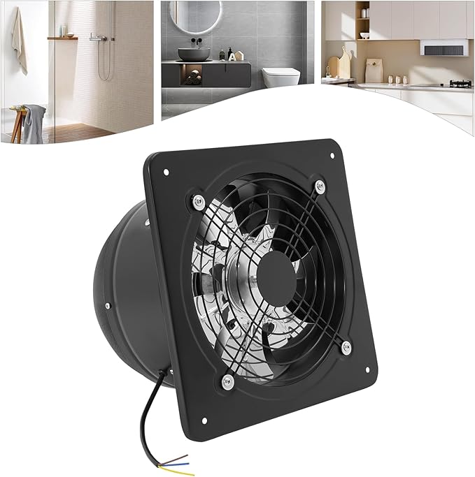 XUFOPLY 9.84 Inch Exhaust Fan, 110V 100W Wall Mounted Vent Fans 2600RPM Kitchen Bathroom Windows Fan Metal Extractor Fan for Attic, Garage, Window Ventilation (Black, 9.84 Inch)