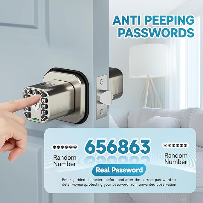 Richelock Fingerprint Door knob, Smart Biometric Door Lock with Keypad, Keyless Entry Code Door Knob, Waterproof & Weatherproof , Auto Lock ,Voice Navigation, For Bedroom, Gate,Office -Satin Nickel