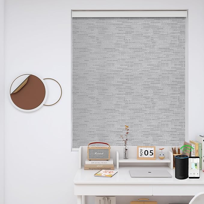 ZSHINE Motorized Blackout Window Blinds Customize Width Remote Control Wireless and Rechargeable Window Roller Shades for, Home, Office, Hotel, Club, Restaurant and Cinema(82012C)