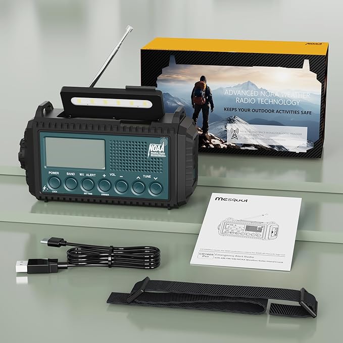 Emergency Weather Radio with AM/FM/NOAA/SW, 5 Ways Powered Solar Hand Crank Alert Radio with LCD Display&SOS, 5000 Portable Radio with Cellphone Charger, Flashlight, Reading Lamp, Headphone Jack