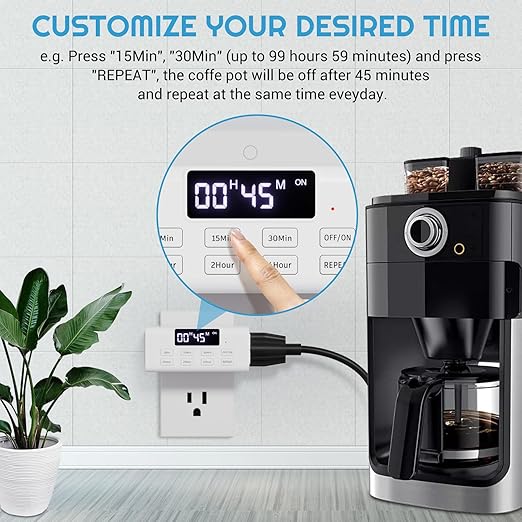 COKWEL Countdown Timer Outlet, Up to 99 Hours, Large Screen and Repeat Function, Inodoor Auto Shut Off Timers for Charger Light Vacation Security,Digital Timers for Electrical Outlets 2 Pack