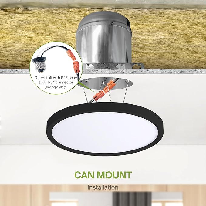 ASD LED 9" Round Flush Mount Ceiling Light Fixture, Low Profile Surface Lighting | 5CCT, Dimmable, Ultra-Thin, ETL Listed | 18W 1660LM 2700-6000K 120V | Kitchen, Bedroom, Hallway Lamp | Black, 12 Pack