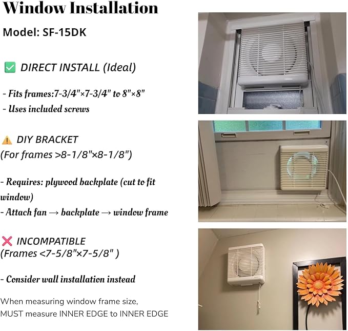 SAILFLO 6 Inch Small Window Shutter Exhaust Fan, 7.7 x 7.7 Inch Cutout, 145CFM 25W Wall-Mounted Ventilation Fan Air Extractor for Bathroom Home Bedroom Attic, φ6 Inch Impeller