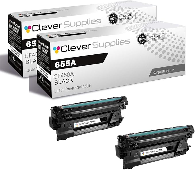 CS Replacement Toner Cartridge Compatible with HP 655A CF450A Black Color Enterprise M652dn M652n M653dh M653dn M653x M681 M681dh M681f M682 MFP M681 z MFP M682 z Toner Cartridge 2 Black Set