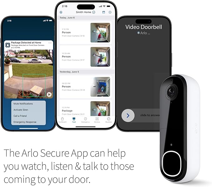 Arlo Video Doorbell 2K (2nd Gen, Latest Release), Wireless or Wired Option, 2-Way Audio, Night Vision, Head to Toe Video View, Package Detection, Person & Vehicle Recognition, 1-Month Secure Plan