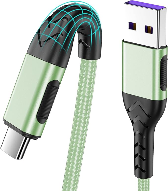 Durcord 2Pack 3ft USB A to USB C Cable - 3 Foot Premium Nylon Braided Type C Cord for Android Phone, Pad, Laptop - Light Green