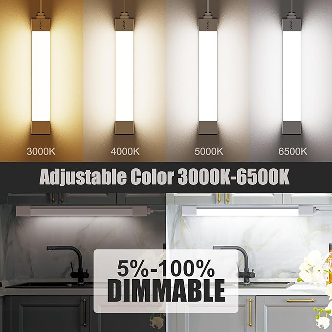 ONIDEK Under Cabinet Lights with Plug. 2700K-6500K Dimming and Color. with Wireless Control Panel and Remote Control.25W 2500LM for Garage, Kitchen, Bathroom, Closet, Office (36 inch)
