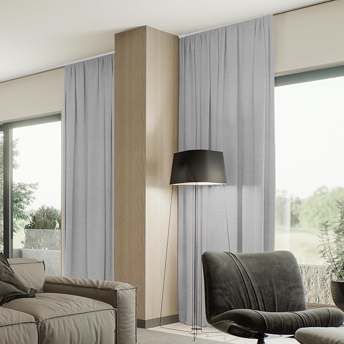 SmartWings Automatic Curtain Opener with Drapery, Motorized Vertical Blinds with Remote, Electric Closet Doors Sliding Panels Compatible with Alexa Google Homekit, 93% Blackout Light Grey