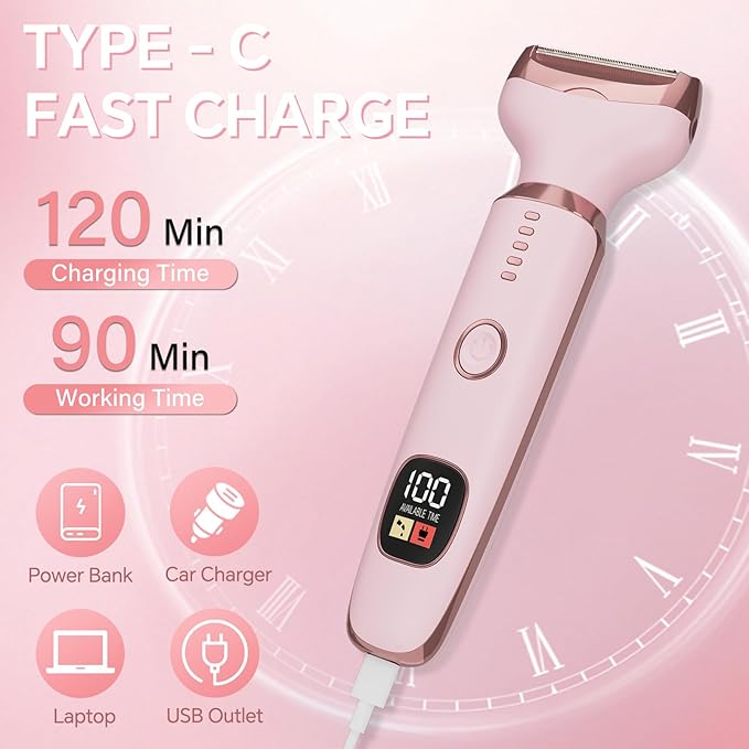 Electric Razors for Women, 4 in 1 Bikini Trimmer for Women, Wet & Dry Use Body Shaver, Nose Hair Face Eyebrow Arms Legs Armpit Underarm Pubic Area, Replaceable Lady Facial Razor Painless USB Charge