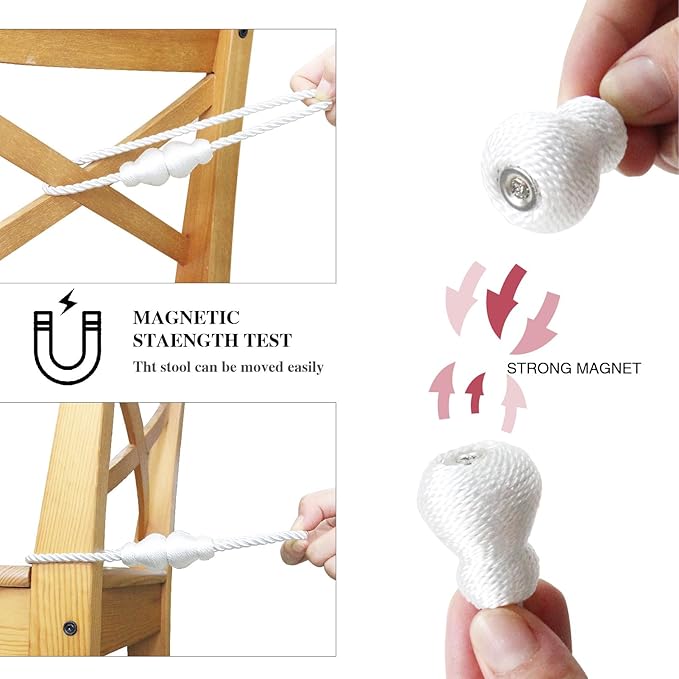 Nieffeiy Magnetic Curtain Tiebacks Outdoor Curtain Tie Backs Rope Decorative Magnetic Curtain Holders for Drapes Window Treatment Holdbacks, White 4Pack