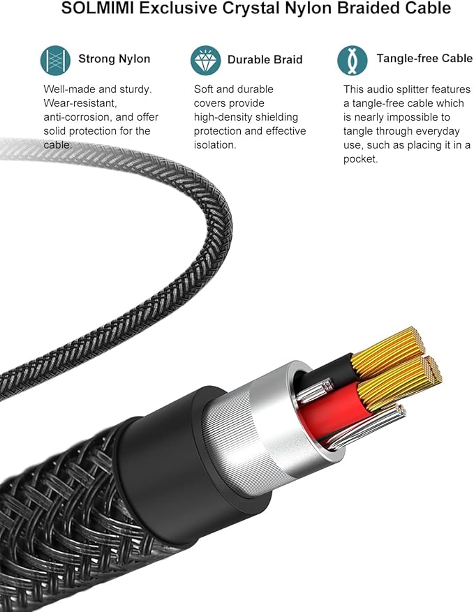 SOLMIMI Headphone Splitter (4 Feet) 3.5mm TRRS Male to Two TRRS Female Adapter Compatible with 2 Audio and Microphone Headsets to PC, Laptop, Android, Windows, Smartphones