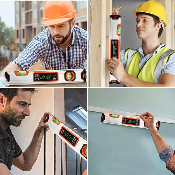 eOUTIL 15.7-Inch Digital Torpedo Level & Angle Finder – IP54 Waterproof Inclinometer with Backlit LCD, V-Groove Magnetic Base, 0.1° Accuracy – for Construction, Woodworking, Metalworking（Orange)