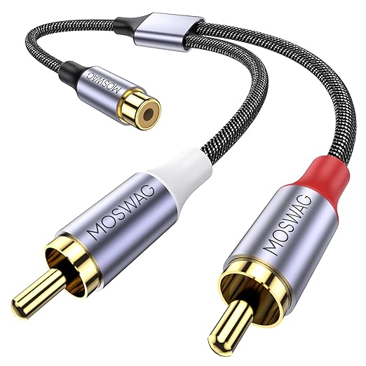 MOSWAG RCA Splitter, 1 Female to 2 Male, RCA Y Splitter Audio Video Cable Splitter Adapter for Amplifiers, Gaming Consoles, CD Player, Subwoofer, Home Theater, HDTV