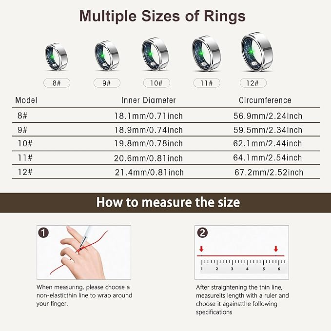Smart Ring for Women Men, Fashion Minimalist Fitness Ring & Sleep Tracker Ring with Heart Rate, Blood Pressure,5ATM Waterproof Health Ring, No Subscription, Gifts for Women Men Gift (Silver,12)