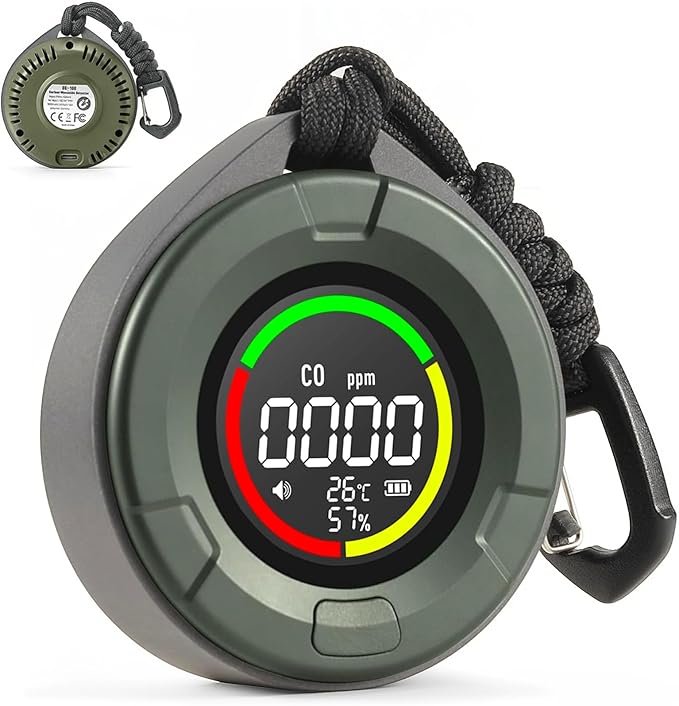 3-in-1 Portable Carbon Monoxide Detectors for Travel, Temp/Humidity Sensor, 140H Standby, Rechargeable Carbon Monoxide Monitor Alarm with Magnetic Back, CO Detector for Home/Camping/Travel/RV/Car