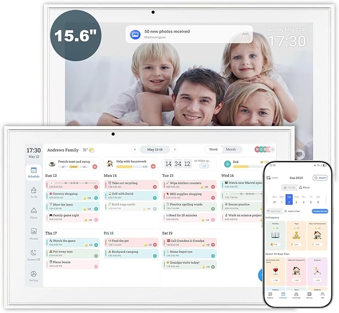 Digital Calendar, 15.6 Inch Wall Planner Electronic Calendar&Chore Chart,1080P Full HD Interactive Touchscreen Smart Touchscreen Interactive Display for Family Schedules – Wall Mount Included, Great for Organizing Your 2026 White