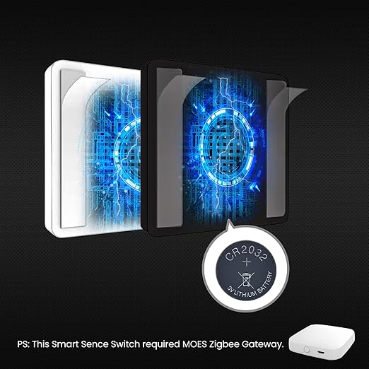 MOES Wireless Smart Scene Switch Button, Require MOES HUB, Zigbee Connection Tuya Battery Powered Included 12 Scene Controller for Smart Home Automation 4 Gang Black
