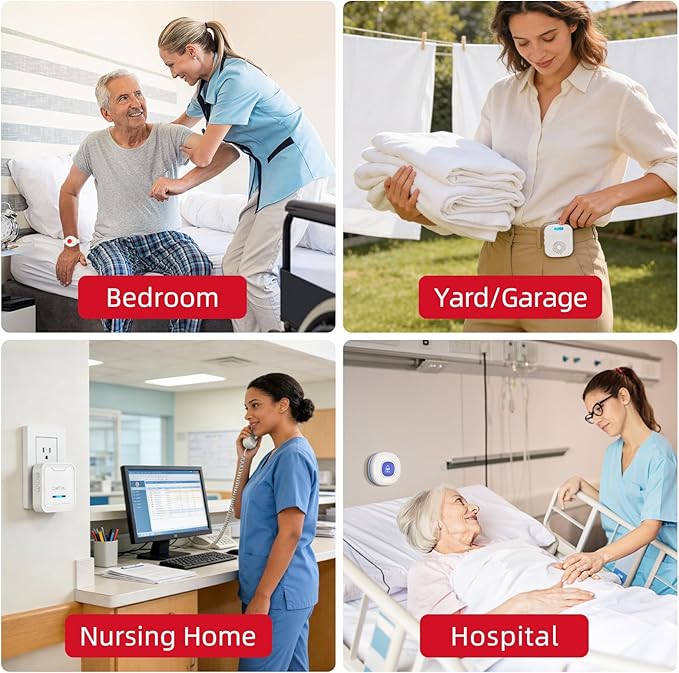 CallToU Caregiver Pager Wireless Call Button for Elderly, Medical Alert Systems for Seniors/Elderly Monitoring with 2 Call Bell, 500+Feet, 1 Plug-in Receiver+1 USB Receiver for Home Patients Emergency
