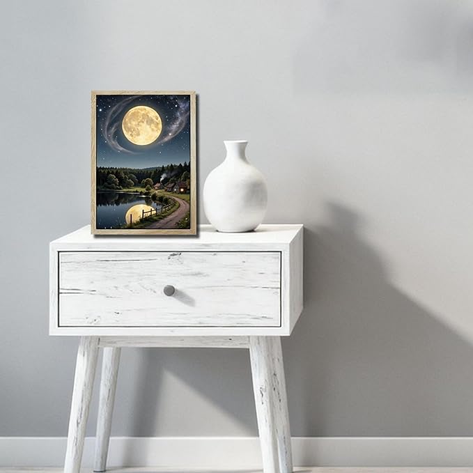 URVIP LED Glowing Photo Frame, 3D Starry-Sky Blue Moon Wall Art, 9x12 Inches Dimmable Light Up Light Painting for Bedroom, Unique Aesthetic Decor, Great Birthday Gift for Women Men