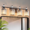 FDPBY Bathroom Vanity Lights 4-Light Sand Black Modern Crystal Vanity Light Fixtures Over Mirror Crystal Bathroom Vanity Lighting Fixtures