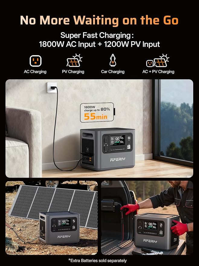 AFERIY P280 2800W Portable Power Station with 200W Solar Panel, UPS 2048Wh LiFePO4 Battery,Expandable to 10kWh,1800W AC Charging Less 38 mins,Solar Generator for Home Use,Power Outages,Camping,and RVs