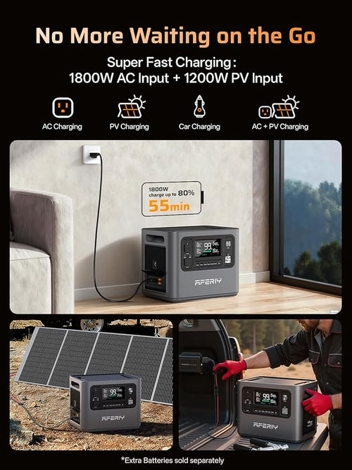 AFERIY P280 2800W Portable Power Station with 400W Solar Panel, 2048Wh LiFePO4 Battery,Expandable to 10kWh,1800W AC Charging Less 38 mins,UPS Solar Generator for Home Use,Power Outages,Camping,and RVs