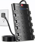 Flat Plug Power Strip, SUPERDANNY Surge Protector with 22 AC Outlets and 6 USB Charging Ports, 1875W/15A, 2100 Joules, 6.5Ft Heavy Duty Extension Cord for Home Office, Dorm, Gaming Room, Black