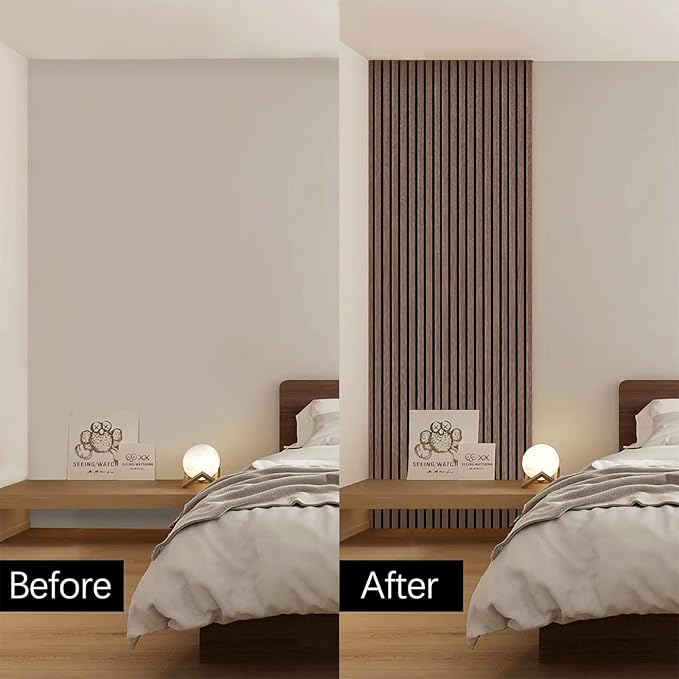 ARMURO Wall Panels for Interior Wall Decor - Wood Slat Wall Panel Samples Pack (4PCS) - Wall Decor Natural Oak/Walnut/Oak (Grey)/Smoked Wood Wrapped Soundproof Wall Panels