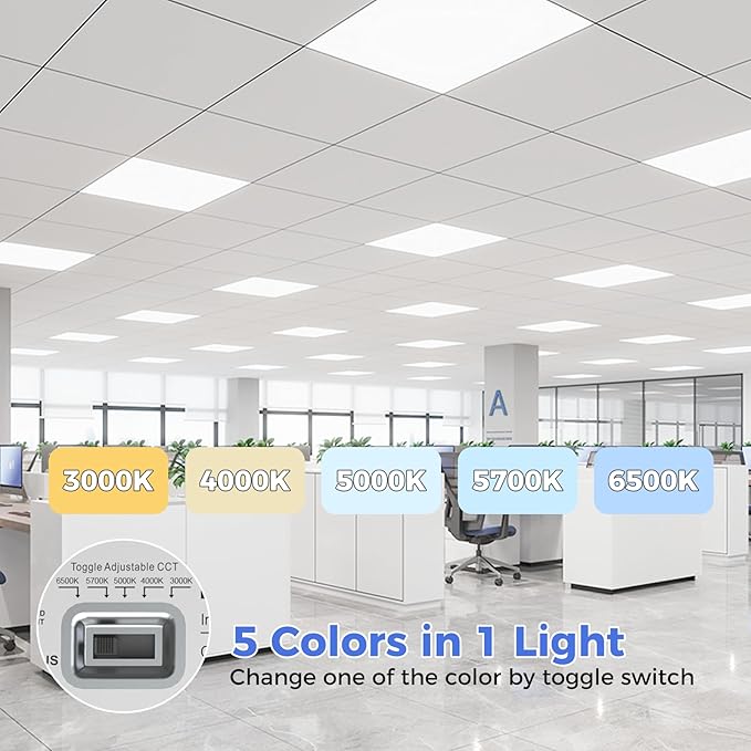 AIKVSXER 8 Pack 2x2 LED Flat Panel Light - Selectable 5 CCT 3000K-6500K & 5 Wattage 30-50W 5500Lm 0-10V Dimmable 2x2 led Drop Ceiling Lights 120-277V for Commercial and Home